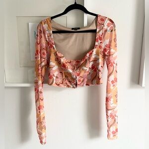 Tan, Orange, Pink Cropped Long Sleeve